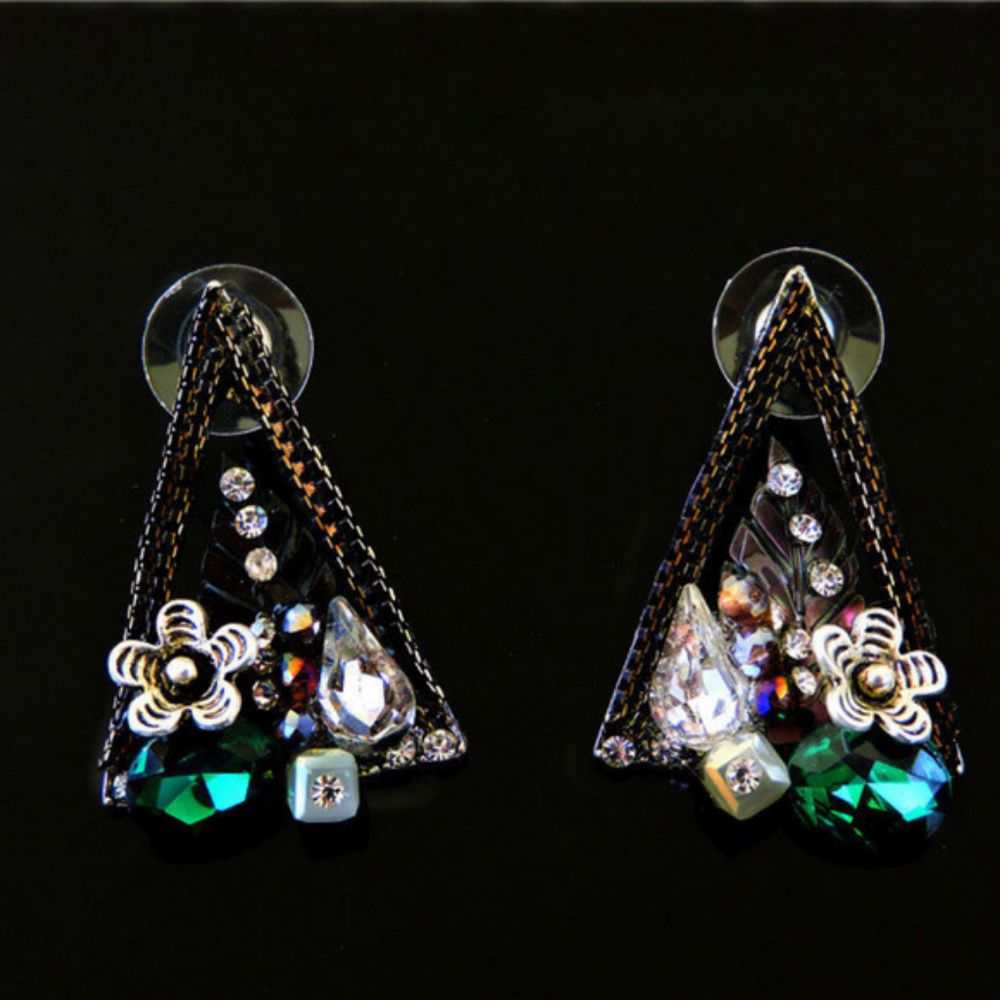 Crystal Triangle Flower Earrings